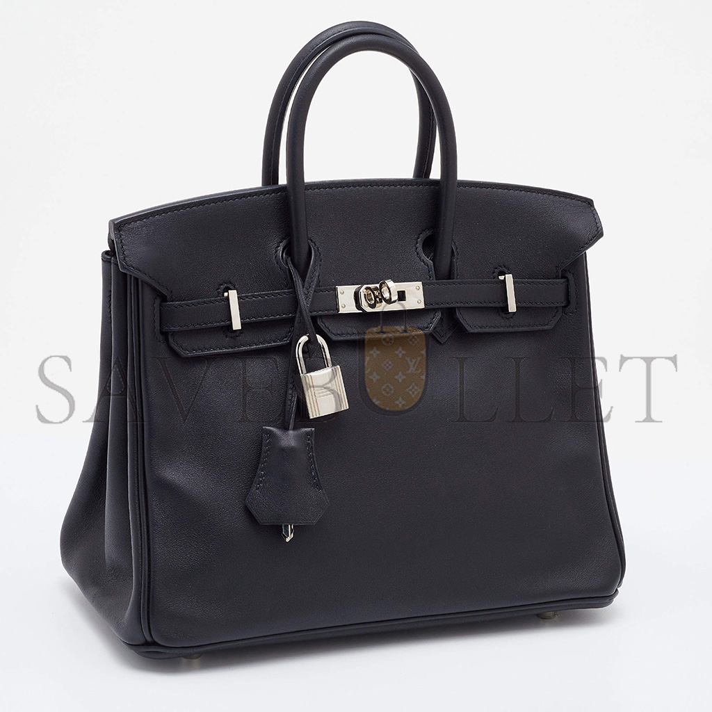 H**mes master birkin 25 swift leather black silver buckle bag h049362ck02 (25*20*13cm)